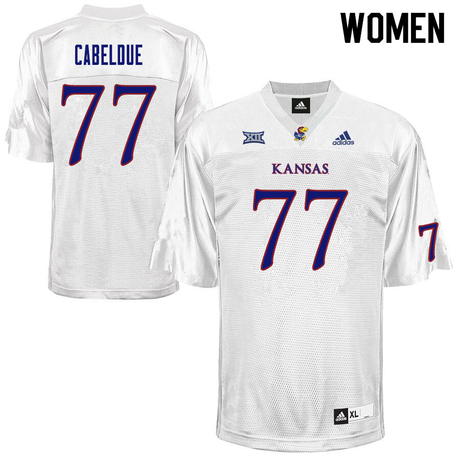 Women #77 Bryce Cabeldue Kansas Jayhawks College Football Jerseys Sale-White - Click Image to Close